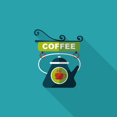Coffee shop signs flat icon with long shadow,eps10