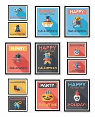 Halloween poster banner design flat background set, eps10