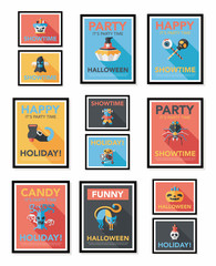 Halloween poster banner design flat background set, eps10