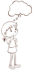 A plain sketch of a young girl thinking