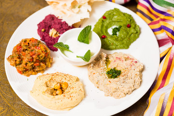 assorted of oriental food, mezze