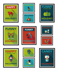 Halloween poster banner design flat background set, eps10