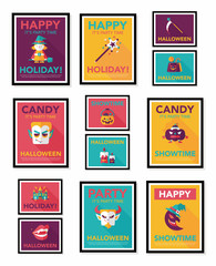 Halloween poster banner design flat background set, eps10