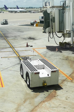 electric aircraft tug at an airport