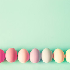 Line of hand-painted easter eggs
