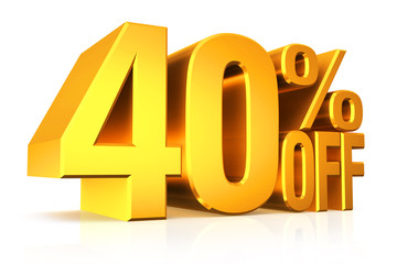 3D render gold text 40 percent off.
