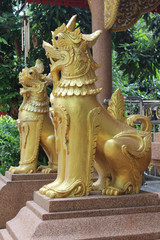 Singha statue in Thai temple.