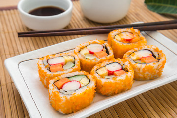 Sushi roll on plate