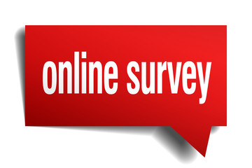 online survey red 3d realistic paper speech bubble