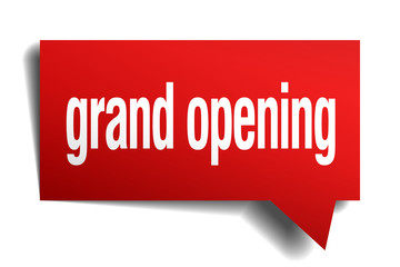 grand opening red 3d realistic paper speech bubble