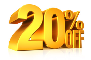 3D render gold text 20 percent off.