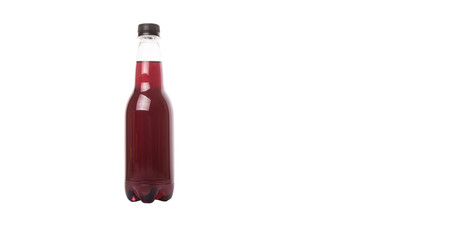 Purple colored soda drinks in bottles over white background 