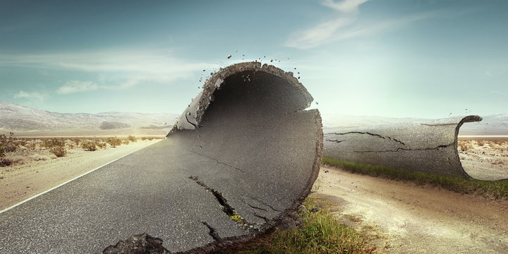 Road parted by a sandy path to the sun. Background Stock Photo | Adobe Stock