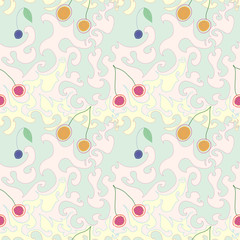 Vector Seamless Abstract Pattern with cherries
