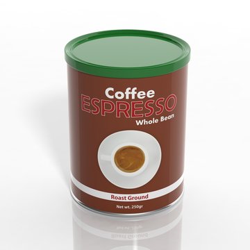 3D Espresso Coffee Can Isolated On White