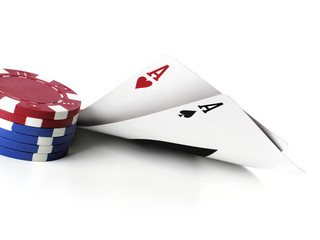 double aces with fiches on white background