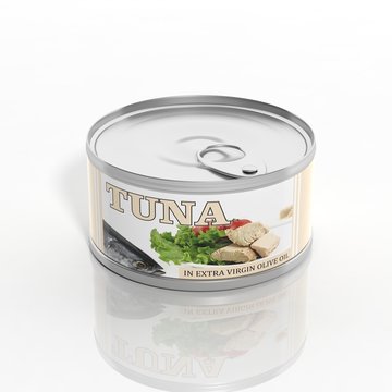 3D tuna metallic can isolated on white