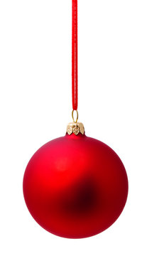 Hunging red christmas ball isolated