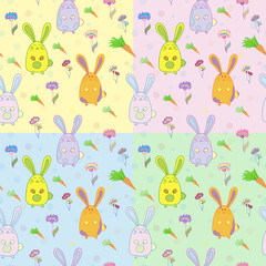 Stylish colorful seamless with cats,rabbits, flowers pattern bac