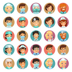 Fototapeta na wymiar Doctors Cartoon Characters Icons Set3