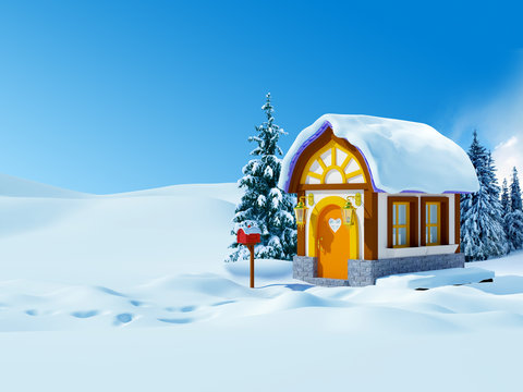 winter house with a mailbox