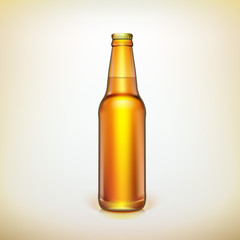 Glass beer brown bottle. Product packing.