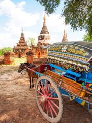 horse carriage and Daw Gyan Pagoda complex, Ava, Myanmar