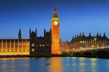 Fototapeta na wymiar Big Ben and House of Parliament at Night, London, United Kingdom