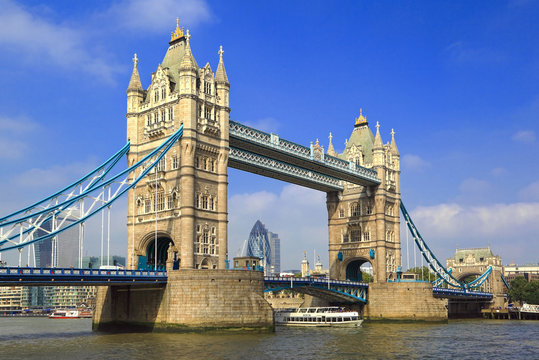 Famous London Tower Bridge Over The River Thames On A Sunny Day