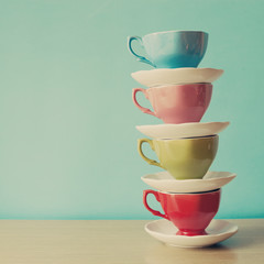 Four Colorful vintage tea cups - 72003077