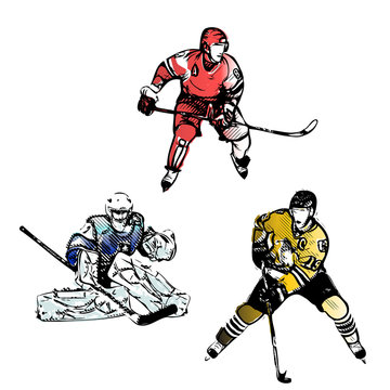 ice hockey players vector illustrations
