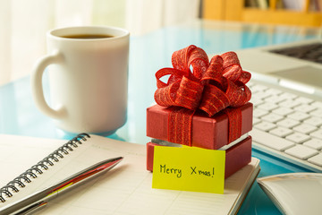 Christmas gift box with greeting message for holiday season