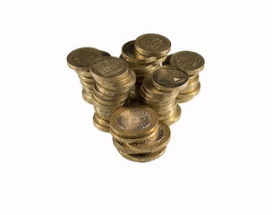 One pound coins group isolated