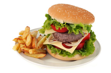 Assiette avec hamburger et frites