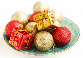 Christmas Golden and Red Globes and Gifts