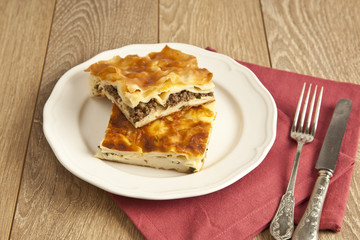 Turkish meat and cheese stuffed filo dough borek su boregi