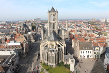Fototapeta premium View of Ghent, Saint Nicholas' Church from Belfry