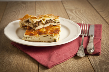 Turkish meat and cheese stuffed filo dough borek su boregi