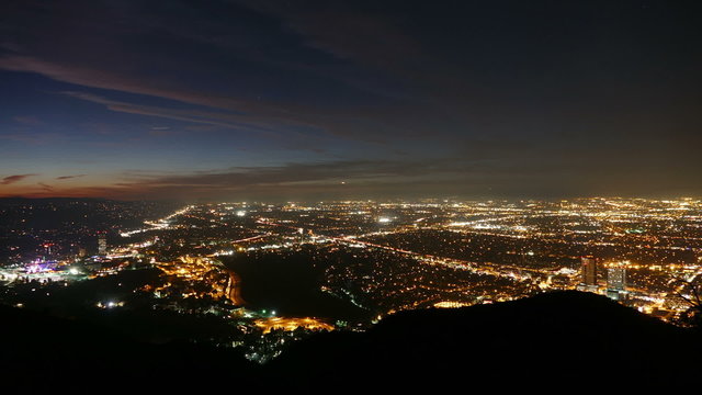 Los Angeles dusk to night valley view time lapse.