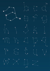Naklejka premium Vector of alphabets in constellations and star shape.