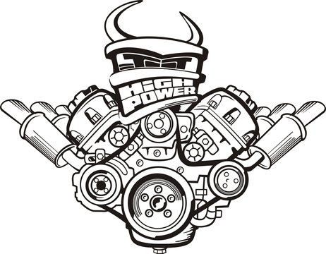 Drawing High Power Car Engine Sign