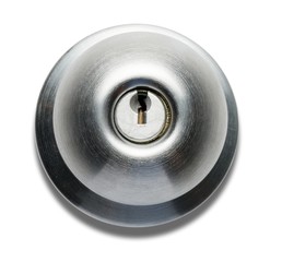 Doorknob with Key Lock on White - obrazy, fototapety, plakaty