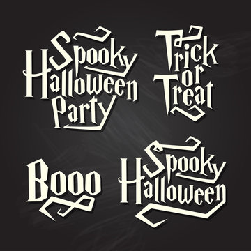 Four Halloween Typography Quotes On Chalkboard Background