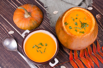 Fresh cooked pumpkin soup