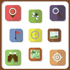 Set of simple, flat icons of navigation with shadows.