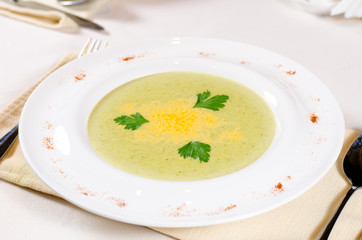 Artistic plating of delicious vegetable soup