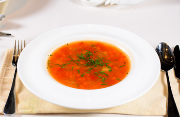Bowl of spicy vegetable minestrone soup