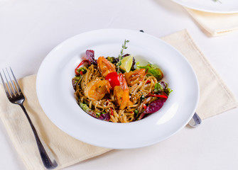 Speciality pasta recipe with prawns and vegetables
