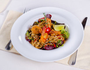 Savory seafood pasta with prawns