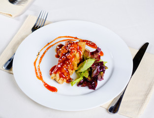 Delicious Dish of Saucy Fried Chicken with Veggies